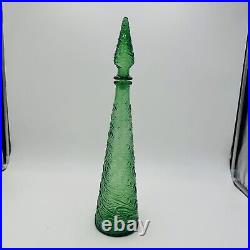 Empoli Glass Decanter Green Wave Italy Stopper 18in H Vintage Mid Century Modern
