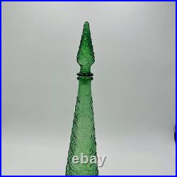 Empoli Glass Decanter Green Wave Italy Stopper 18in H Vintage Mid Century Modern