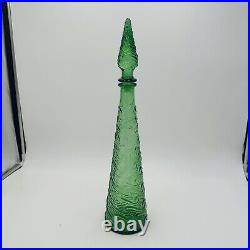 Empoli Glass Decanter Green Wave Italy Stopper 18in H Vintage Mid Century Modern