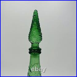 Empoli Glass Decanter Green Wave Italy Stopper 18in H Vintage Mid Century Modern