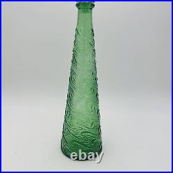 Empoli Glass Decanter Green Wave Italy Stopper 18in H Vintage Mid Century Modern