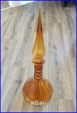 Empoli Glass Genie Bottle 1970s Decanter Apothecary Jar Amber Vintage Antique