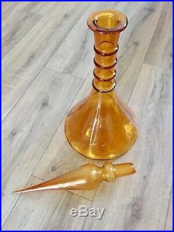 Empoli Glass Genie Bottle 1970s Decanter Apothecary Jar Amber Vintage Antique
