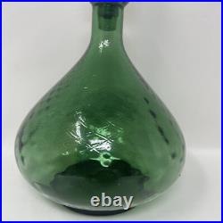 Empoli Green Diamond Optic Decanter Bottle & Stopper Genie Vintage Retro