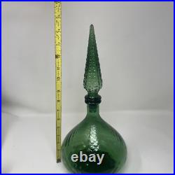 Empoli Green Diamond Optic Decanter Bottle & Stopper Genie Vintage Retro