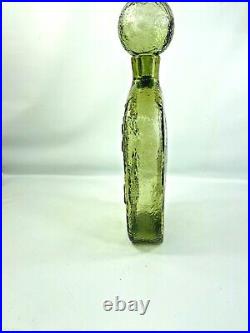 Empoli Green Glass Decanter Bottle & Stopper Embossed Dove Bird Italy