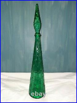 Empoli Green Wax Drip Genie Bottle Decanter 1960s Glass Vintage MCM withstopper