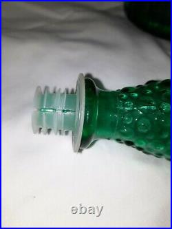 Empoli Green Wax Drip Genie Bottle Decanter 1960s Glass Vintage MCM withstopper
