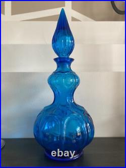 Empoli Italian Capri Blue Glass Corset Decanter Bottle Stopper Italy MCM Vintage Empoli Italian Capri Blue Glass Corset Decanter Bottle Stopper Italy MCM Vintage