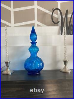 Empoli Italian Capri Blue Glass Corset Decanter Bottle Stopper Italy MCM Vintage