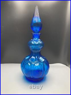 Empoli Italian Capri Blue Glass Corset Decanter Bottle Stopper Italy MCM Vintage