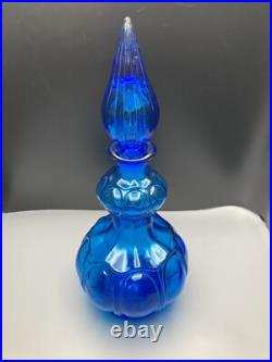 Empoli Italian Capri Blue Glass Corset Decanter Bottle Stopper Italy MCM Vintage