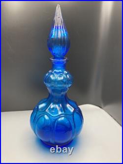 Empoli Italian Capri Blue Glass Corset Decanter Bottle Stopper Italy MCM Vintage