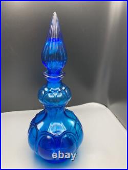 Empoli Italian Capri Blue Glass Corset Decanter Bottle Stopper Italy MCM Vintage