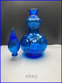 Empoli Italian Capri Blue Glass Corset Decanter Bottle Stopper Italy MCM Vintage Empoli Italian Capri Blue Glass Corset Decanter Bottle Stopper Italy MCM Vintage