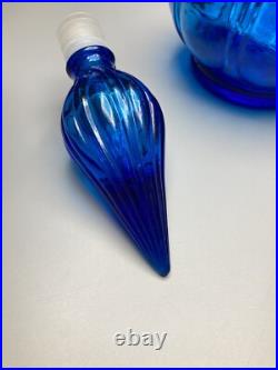 Empoli Italian Capri Blue Glass Corset Decanter Bottle Stopper Italy MCM Vintage