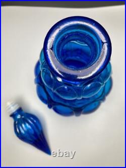 Empoli Italian Capri Blue Glass Corset Decanter Bottle Stopper Italy MCM Vintage