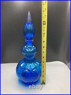 Empoli Italian Capri Blue Glass Corset Decanter Bottle Stopper Italy MCM Vintage