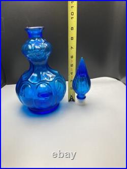 Empoli Italian Capri Blue Glass Corset Decanter Bottle Stopper Italy MCM Vintage