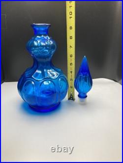 Empoli Italian Capri Blue Glass Corset Decanter Bottle Stopper Italy MCM Vintage
