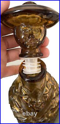 Empoli Italian Glass 12.25 t Amber Man Woman DECANTER with Stopper Genie Bottle