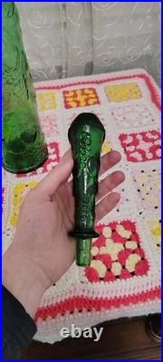 Empoli Italian Glass Decanter Emerald Green Fruit Emboss Stop 21 VTG 60s Large