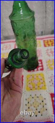 Empoli Italian Glass Decanter Emerald Green Fruit Emboss Stop 21 VTG 60s Large