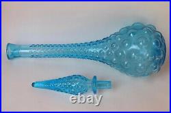 Empoli Italian Ice Blue bubble Hobnail decanter Genie bottle MCM Vintage Glass