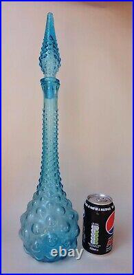 Empoli Italian Ice Blue bubble Hobnail decanter Genie bottle MCM Vintage Glass