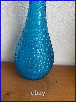 Empoli Italian Vintage MCM Blue Hobnail Glass Decanter Genie Bottle 22