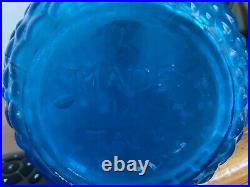 Empoli Italian Vintage MCM Blue Hobnail Glass Decanter Genie Bottle 22