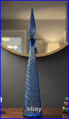 Empoli Italian Vintage MCM Blue Wave Art Glass Decanter Genie Bottle 22 (Read)