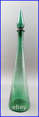 Empoli Italian Vintage MCM Green Art Glass Decanter Genie Bottle 24 1/4