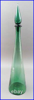 Empoli Italian Vintage MCM Green Art Glass Decanter Genie Bottle 24 1/4