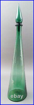 Empoli Italian Vintage MCM Green Art Glass Decanter Genie Bottle 24 1/4