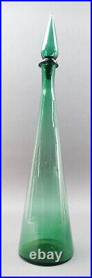 Empoli Italian Vintage MCM Green Art Glass Decanter Genie Bottle 24 1/4