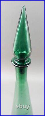 Empoli Italian Vintage MCM Green Art Glass Decanter Genie Bottle 24 1/4