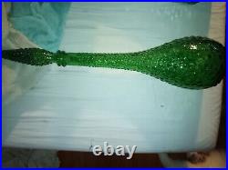 Empoli Italian Vintage MCM Green Hobnail Glass Decanter Genie Bottle 22