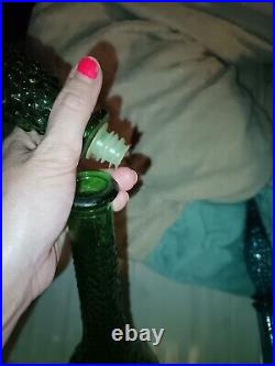 Empoli Italian Vintage MCM Green Hobnail Glass Decanter Genie Bottle 22