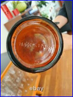 Empoli Italy Amber Glass Genie Bottle Decanter, Vintage bark textured effect, 22