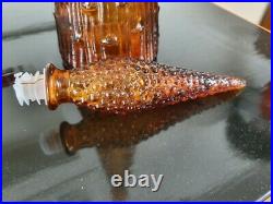 Empoli Italy Amber Glass Genie Bottle Decanter, Vintage bark textured effect, 22
