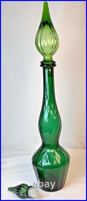 Empoli Italy Emerald Green Glass Honeycomb Quilted Bottle Decanter With2 Stoppers
