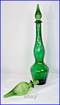 Empoli Italy Emerald Green Glass Honeycomb Quilted Bottle Decanter With2 Stoppers