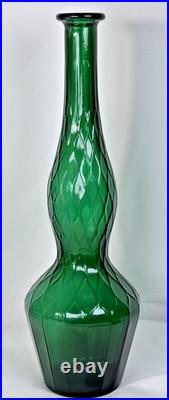 Empoli Italy Emerald Green Glass Honeycomb Quilted Bottle Decanter With2 Stoppers