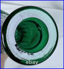 Empoli Italy Emerald Green Glass Honeycomb Quilted Bottle Decanter With2 Stoppers