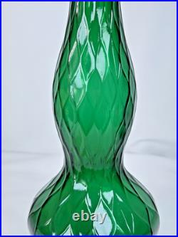 Empoli Italy Emerald Green Glass Honeycomb Quilted Bottle Decanter With2 Stoppers
