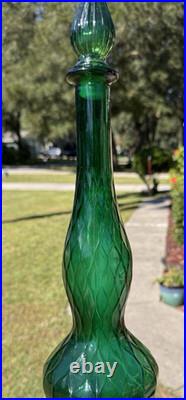 Empoli Italy Emerald Green Glass Honeycomb Quilted Bottle Decanter With2 Stoppers