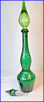 Empoli Italy Emerald Green Glass Honeycomb Quilted Bottle Decanter With2 Stoppers