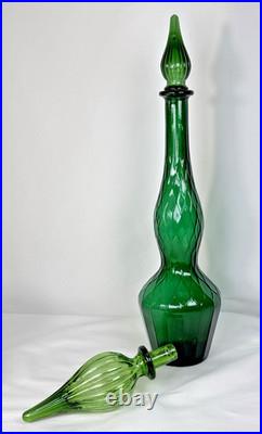 Empoli Italy Emerald Green Glass Honeycomb Quilted Bottle Decanter With2 Stoppers