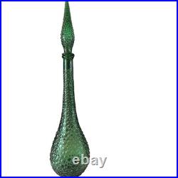 Empoli Italy Green Glass Diamond 22 MCM Genie Bottle Decanter w Stopper vintage